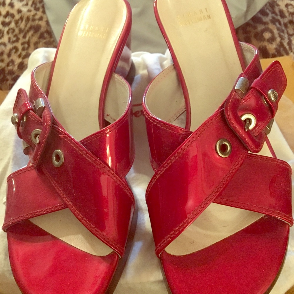 Stuart Weitzman patent leather red sandals